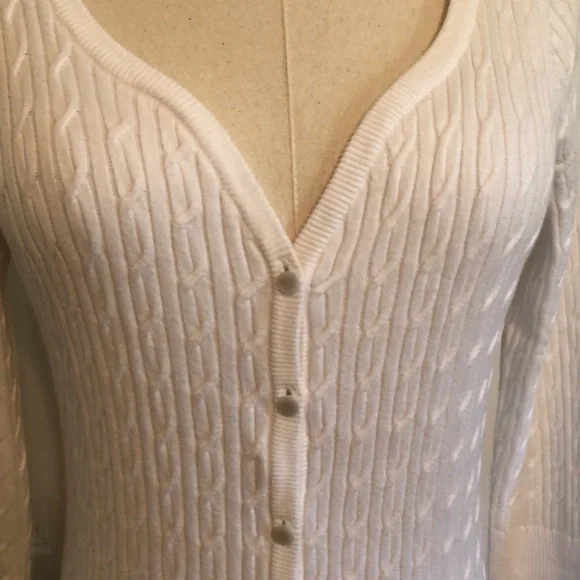 Talbots three quarter sleeve length white button cardigan. - Picture 4 of 5